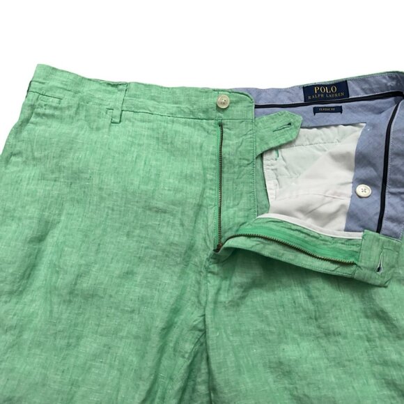 Polo Ralph Lauren Shorts Mens Size 36 Classic Fit 100% Linen Flat Front Green - Picture 3 of 6